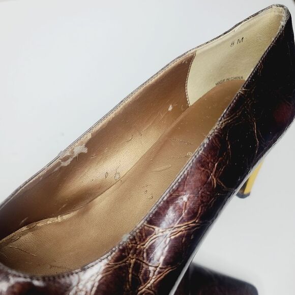 Vintage 90s J. Renee Bronze Metallic Block Heel Square Pointy Toe Heels size 8 - Picture 11 of 15
